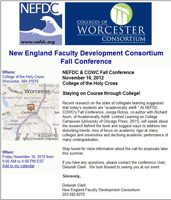 New England Faculty Development Conference, Fall 2012 Announcement
