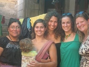 Sarah Proechel, right; then, left to right: Ester (local, experienced midwife), Inti (1 1/2 yrs), Mariu (aspiring midwife), Alicia (local doula), Corina (visiting midwife from Miami).