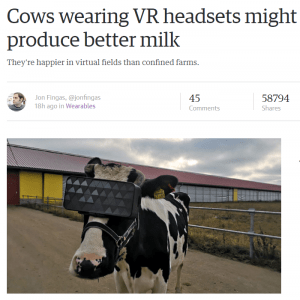 Screenshot of Cow VR article headline.